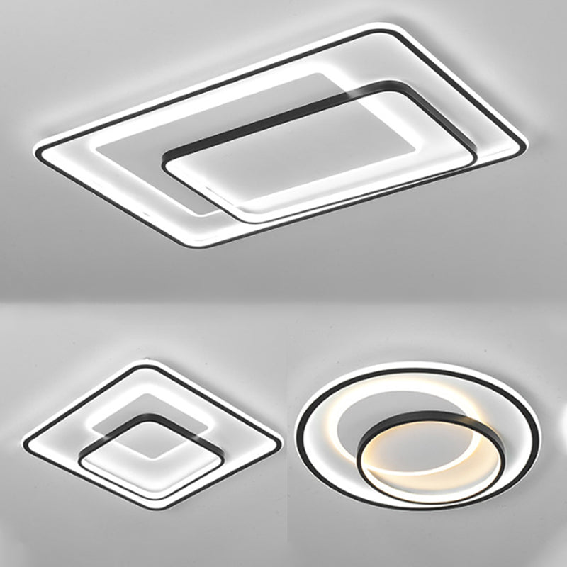 Novelty Minimalist LED Ceiling Lamp Black Triple-Round/Square/Rectangle Flush Mount Light with Acrylic Shade, Warm/White Light Clearhalo 'Ceiling Lights' 'Close To Ceiling Lights' 'Close to ceiling' 'Flush mount' Lighting' 1934818