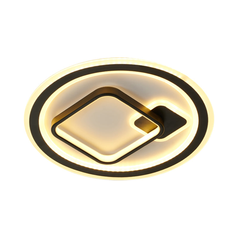 Round/Square Hotel Ceiling Fixture Aluminum Modern Style LED Flush Mount Lamp in Black, Warm/White/3 Color Light Clearhalo 'Ceiling Lights' 'Close To Ceiling Lights' 'Close to ceiling' 'Flush mount' Lighting' 1934850