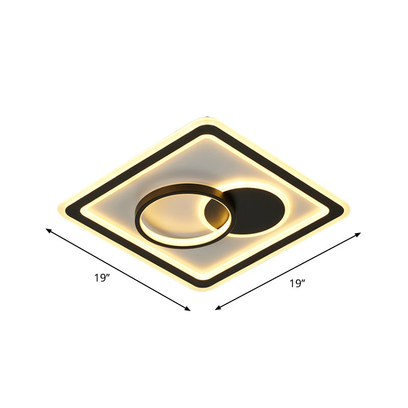 Round/Square Hotel Ceiling Fixture Aluminum Modern Style LED Flush Mount Lamp in Black, Warm/White/3 Color Light Clearhalo 'Ceiling Lights' 'Close To Ceiling Lights' 'Close to ceiling' 'Flush mount' Lighting' 1934856