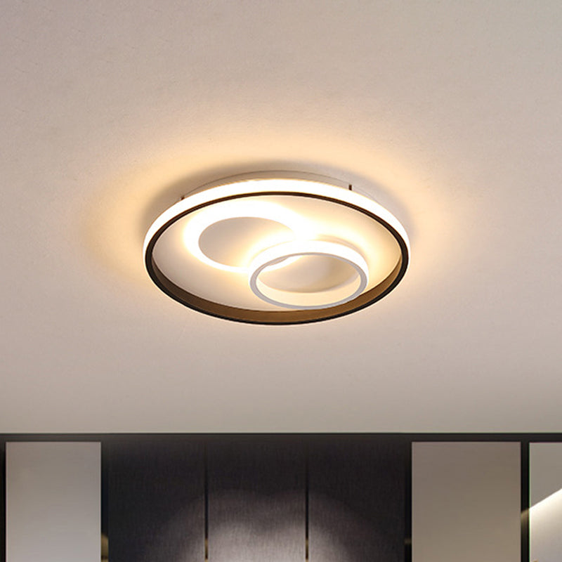 Round/Square/Rectangular LED Flush Light Modernism Aluminum Black Ceiling Mount Lighting in Warm/White Light for Bedroom Clearhalo 'Ceiling Lights' 'Close To Ceiling Lights' 'Close to ceiling' 'Flush mount' Lighting' 1934864
