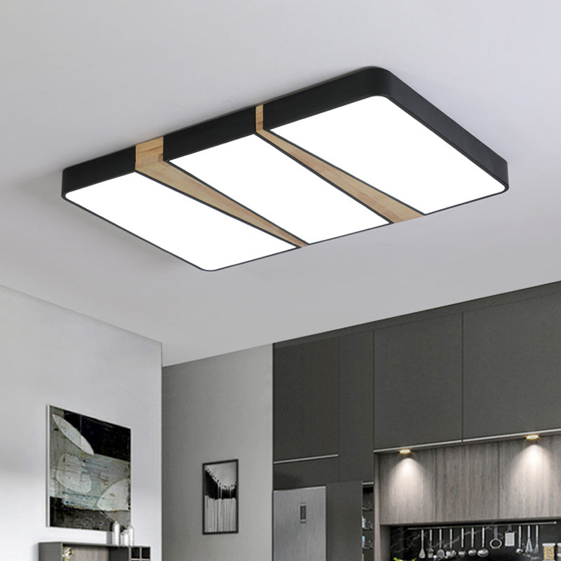Black-Wood Spliced Ceiling Light Modern Acrylic Square/Rectangle/Round LED Flush Mounted Lamp in White/3 Color Light Black Rectangle Clearhalo 'Ceiling Lights' 'Close To Ceiling Lights' 'Close to ceiling' 'Flush mount' Lighting' 1935029