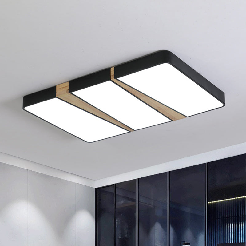 Black-Wood Spliced Ceiling Light Modern Acrylic Square/Rectangle/Round LED Flush Mounted Lamp in White/3 Color Light Clearhalo 'Ceiling Lights' 'Close To Ceiling Lights' 'Close to ceiling' 'Flush mount' Lighting' 1935030