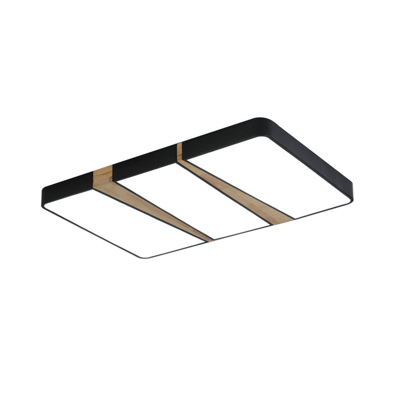 Black-Wood Spliced Ceiling Light Modern Acrylic Square/Rectangle/Round LED Flush Mounted Lamp in White/3 Color Light Clearhalo 'Ceiling Lights' 'Close To Ceiling Lights' 'Close to ceiling' 'Flush mount' Lighting' 1935031