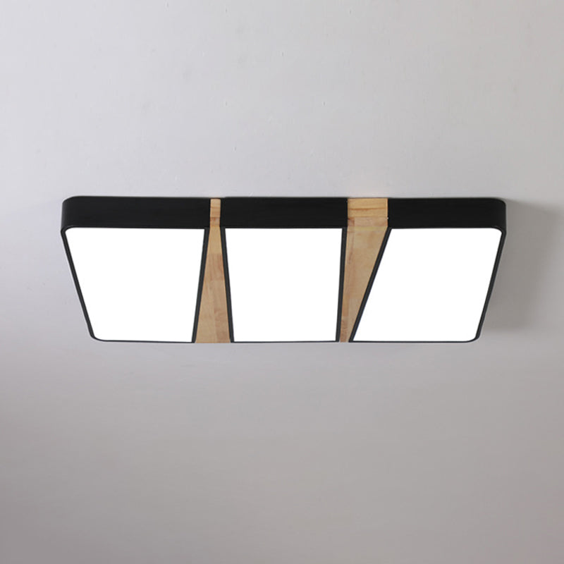 Black-Wood Spliced Ceiling Light Modern Acrylic Square/Rectangle/Round LED Flush Mounted Lamp in White/3 Color Light Clearhalo 'Ceiling Lights' 'Close To Ceiling Lights' 'Close to ceiling' 'Flush mount' Lighting' 1935032