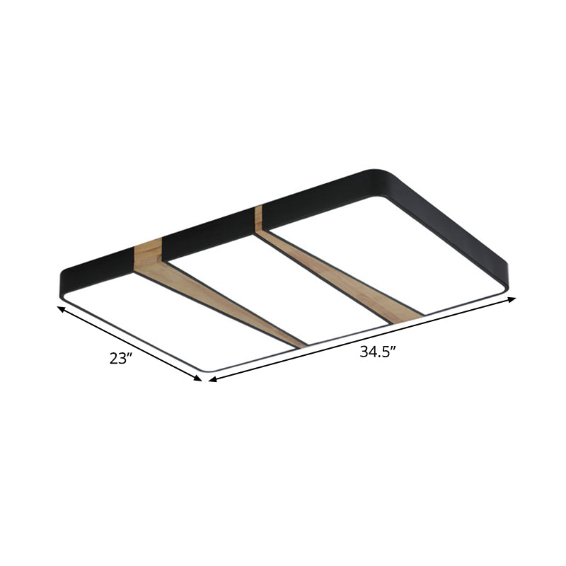 Black-Wood Spliced Ceiling Light Modern Acrylic Square/Rectangle/Round LED Flush Mounted Lamp in White/3 Color Light Clearhalo 'Ceiling Lights' 'Close To Ceiling Lights' 'Close to ceiling' 'Flush mount' Lighting' 1935033