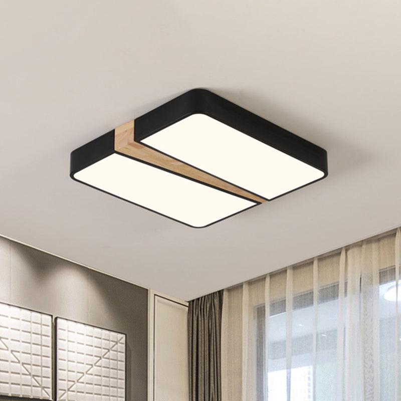 Black-Wood Spliced Ceiling Light Modern Acrylic Square/Rectangle/Round LED Flush Mounted Lamp in White/3 Color Light Black Square Clearhalo 'Ceiling Lights' 'Close To Ceiling Lights' 'Close to ceiling' 'Flush mount' Lighting' 1935034