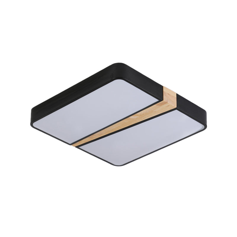 Black-Wood Spliced Ceiling Light Modern Acrylic Square/Rectangle/Round LED Flush Mounted Lamp in White/3 Color Light Clearhalo 'Ceiling Lights' 'Close To Ceiling Lights' 'Close to ceiling' 'Flush mount' Lighting' 1935036