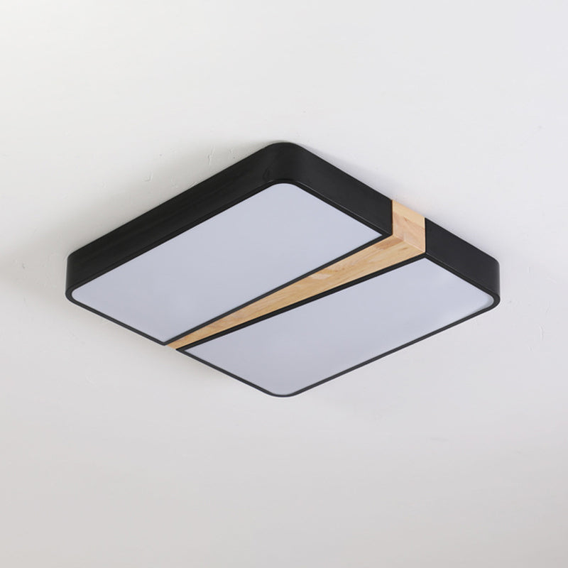 Black-Wood Spliced Ceiling Light Modern Acrylic Square/Rectangle/Round LED Flush Mounted Lamp in White/3 Color Light Clearhalo 'Ceiling Lights' 'Close To Ceiling Lights' 'Close to ceiling' 'Flush mount' Lighting' 1935037