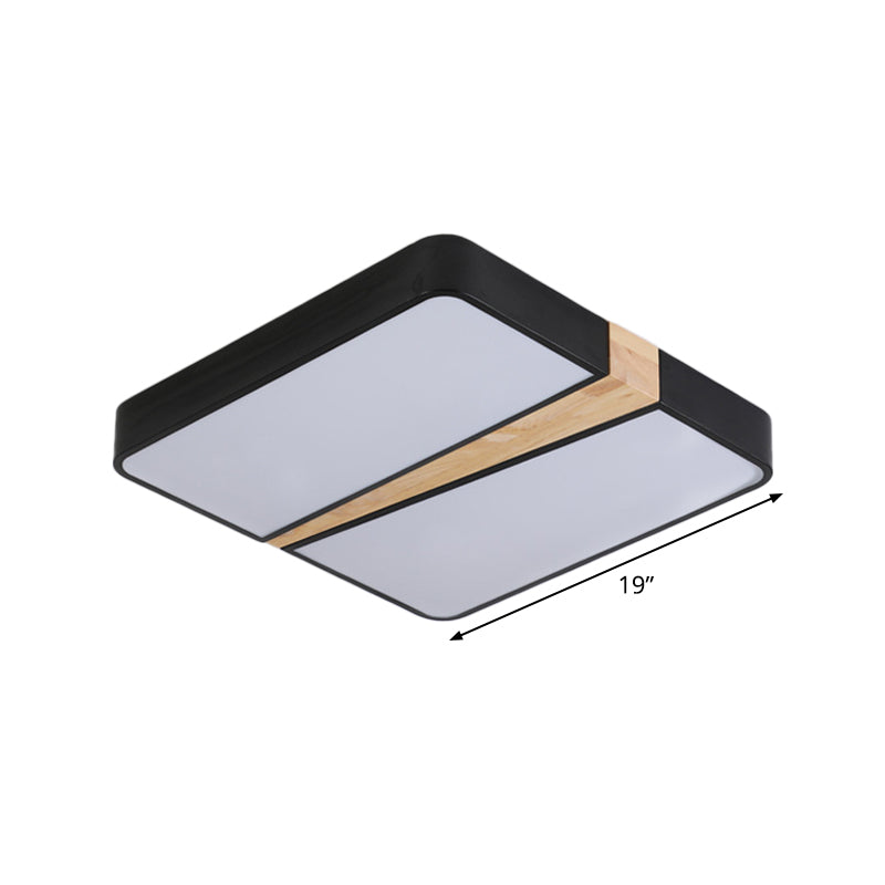 Black-Wood Spliced Ceiling Light Modern Acrylic Square/Rectangle/Round LED Flush Mounted Lamp in White/3 Color Light Clearhalo 'Ceiling Lights' 'Close To Ceiling Lights' 'Close to ceiling' 'Flush mount' Lighting' 1935038