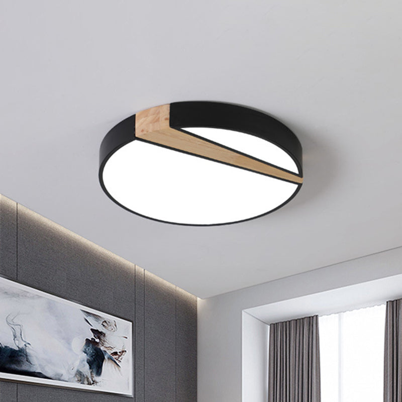 Black-Wood Spliced Ceiling Light Modern Acrylic Square/Rectangle/Round LED Flush Mounted Lamp in White/3 Color Light Black Round Clearhalo 'Ceiling Lights' 'Close To Ceiling Lights' 'Close to ceiling' 'Flush mount' Lighting' 1935039