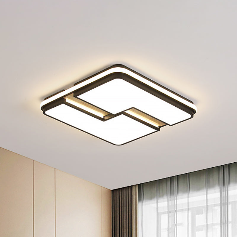 Square/Rectangular Acrylic Flushmount Minimalism Black-White LED Ceiling Light with Split Design, White/3 Color Light White Square Clearhalo 'Ceiling Lights' 'Close To Ceiling Lights' 'Close to ceiling' 'Flush mount' Lighting' 1935078
