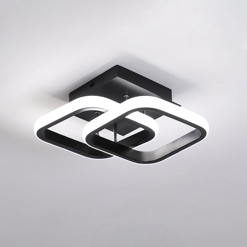 Round/Square/Moon Small Ceiling Lamp Modern Metal Black/White LED Semi Flush Mount Lighting for Corridor Clearhalo 'Ceiling Lights' 'Close To Ceiling Lights' 'Close to ceiling' 'Semi-flushmount' Lighting' 1935264