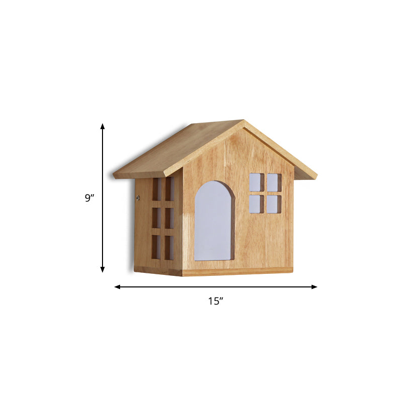 Kids Lodge Shaped Wall Sconce Wood Beige Sconce Light for Restaurant Child Bedroom Clearhalo 'Wall Lamps & Sconces' 'Wall Lights' Lighting' 193532