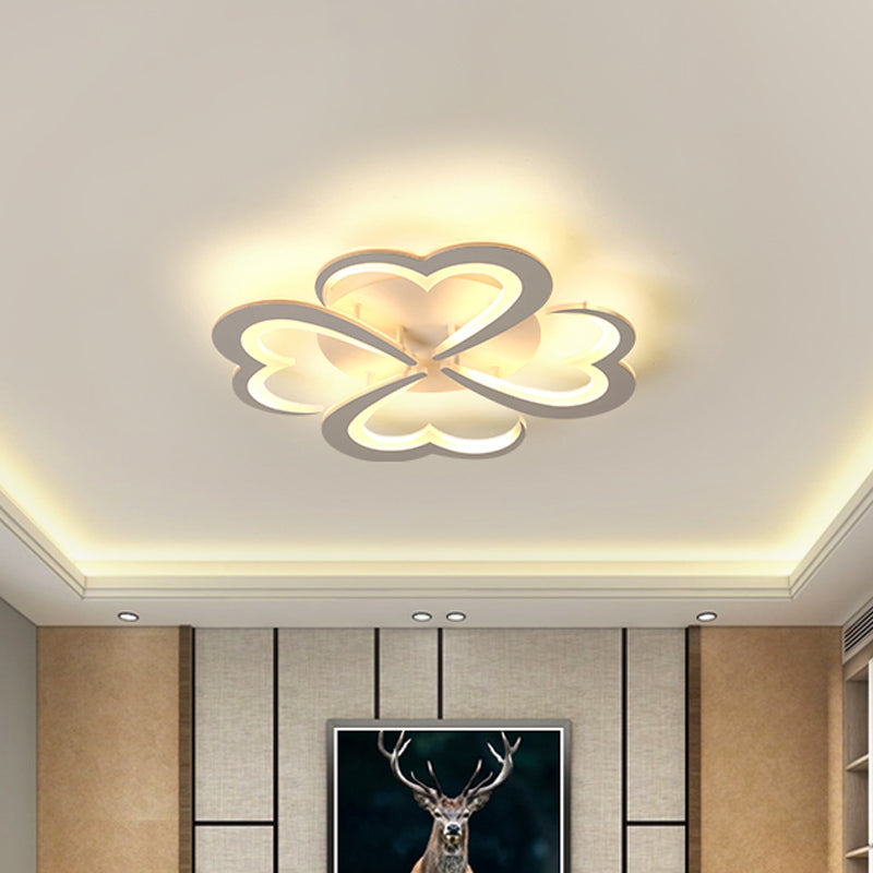 Blooming Flower Close to Ceiling Lamp Modern 4/9/12 Lights White LED Semi Flush Mount in Warm/White Light 4 White Clearhalo 'Ceiling Lights' 'Close To Ceiling Lights' 'Close to ceiling' 'Semi-flushmount' Lighting' 1935346