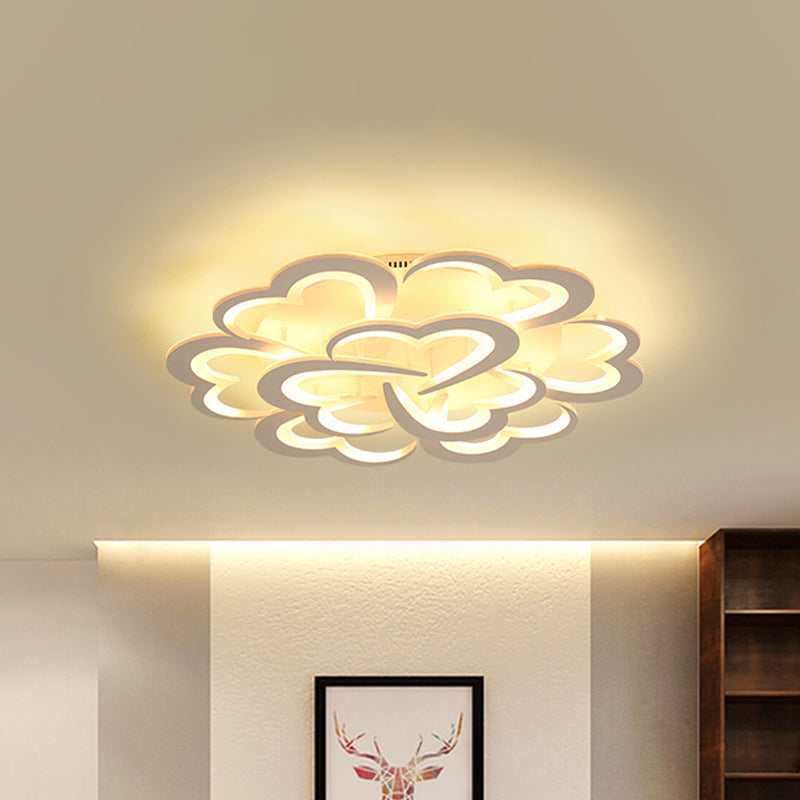 Blooming Flower Close to Ceiling Lamp Modern 4/9/12 Lights White LED Semi Flush Mount in Warm/White Light 9 White Clearhalo 'Ceiling Lights' 'Close To Ceiling Lights' 'Close to ceiling' 'Semi-flushmount' Lighting' 1935350