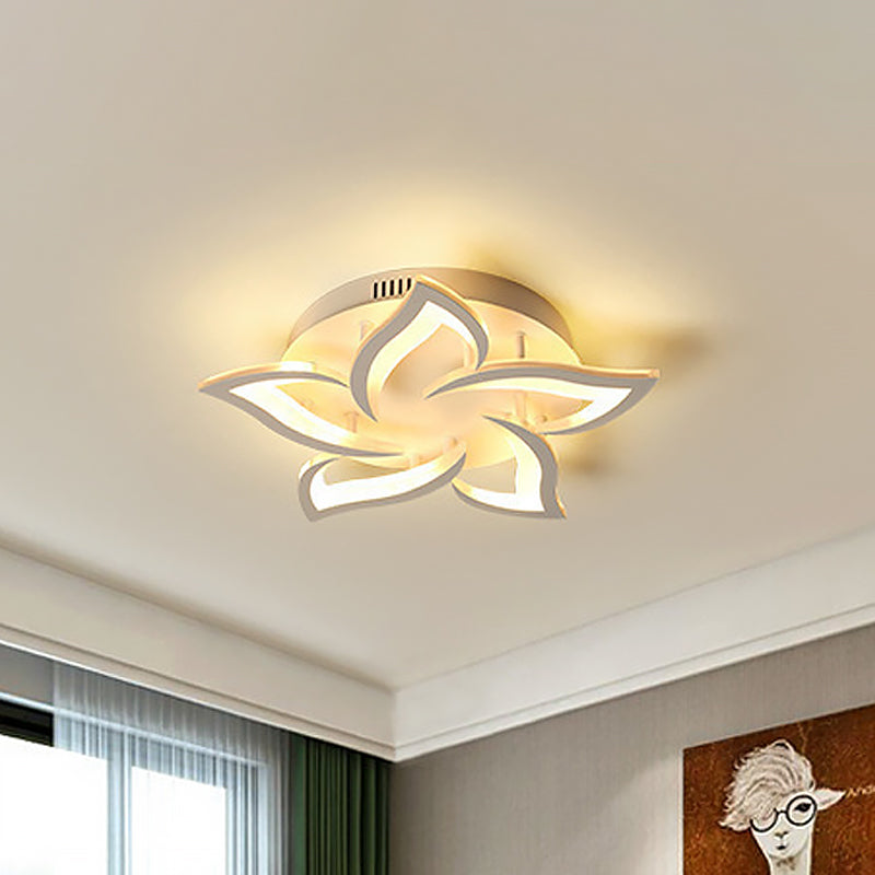 Floral Office Semi Mount Lighting Acrylic 5/10/14 Bulbs Modernist Ceiling Flush Light in Warm/White Light 5 White Clearhalo 'Ceiling Lights' 'Close To Ceiling Lights' 'Close to ceiling' 'Semi-flushmount' Lighting' 1935354
