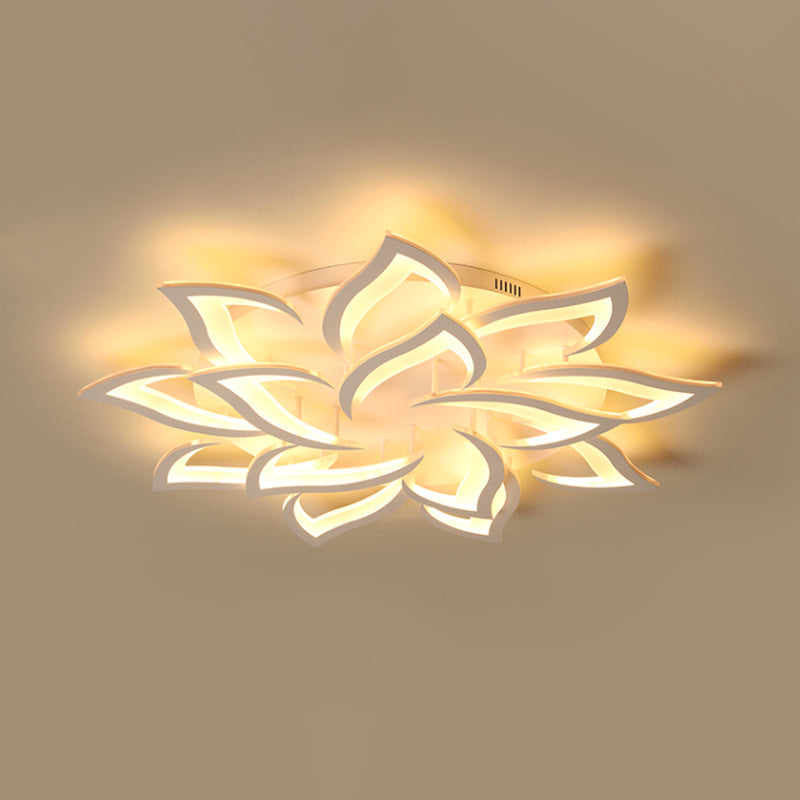 Floral Office Semi Mount Lighting Acrylic 5/10/14 Bulbs Modernist Ceiling Flush Light in Warm/White Light Clearhalo 'Ceiling Lights' 'Close To Ceiling Lights' 'Close to ceiling' 'Semi-flushmount' Lighting' 1935360