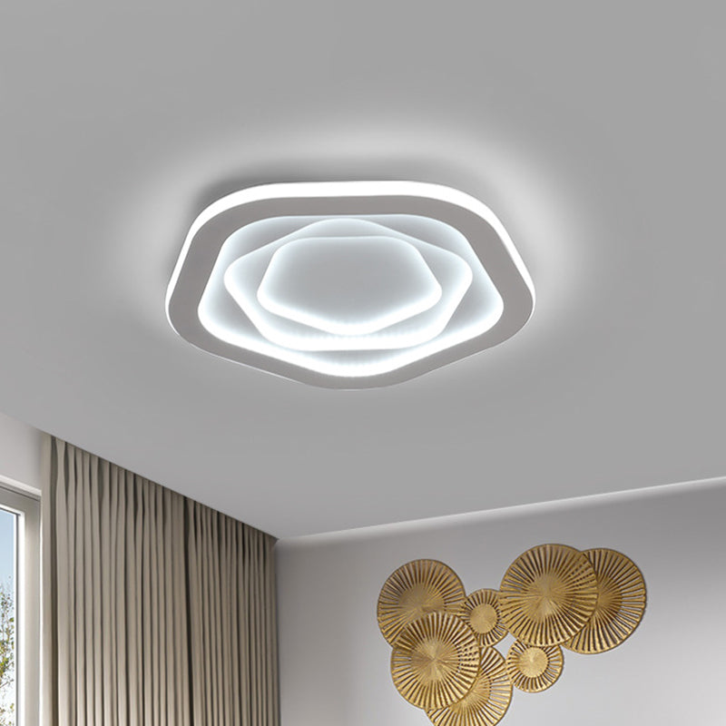 16"/19.5" W LED Bedroom Ceiling Lamp Modernist White Flush Mount Light with Flower/Pentagon/Triangle Acrylic Shade Clearhalo 'Ceiling Lights' 'Close To Ceiling Lights' 'Close to ceiling' 'Flush mount' Lighting' 1935504