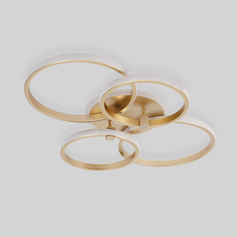Metal Multi-Round/Square LED Ceiling Light Minimalism 2/4 Lights Gold Finish Semi Flush Mount Light Fixture Clearhalo 'Ceiling Lights' 'Close To Ceiling Lights' 'Close to ceiling' 'Semi-flushmount' Lighting' 1935947