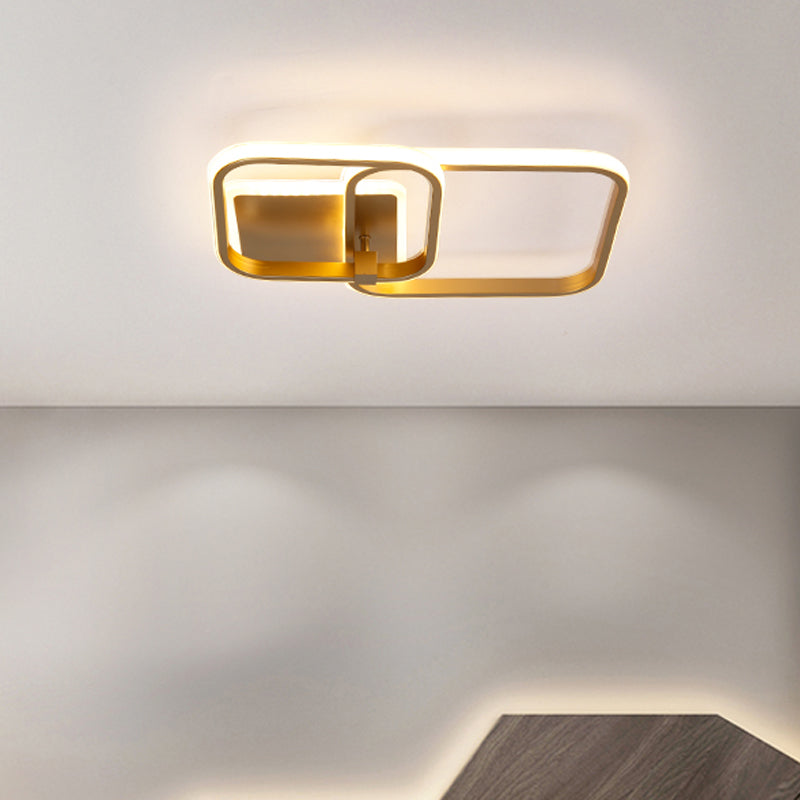 Metal Multi-Round/Square LED Ceiling Light Minimalism 2/4 Lights Gold Finish Semi Flush Mount Light Fixture Clearhalo 'Ceiling Lights' 'Close To Ceiling Lights' 'Close to ceiling' 'Semi-flushmount' Lighting' 1935960