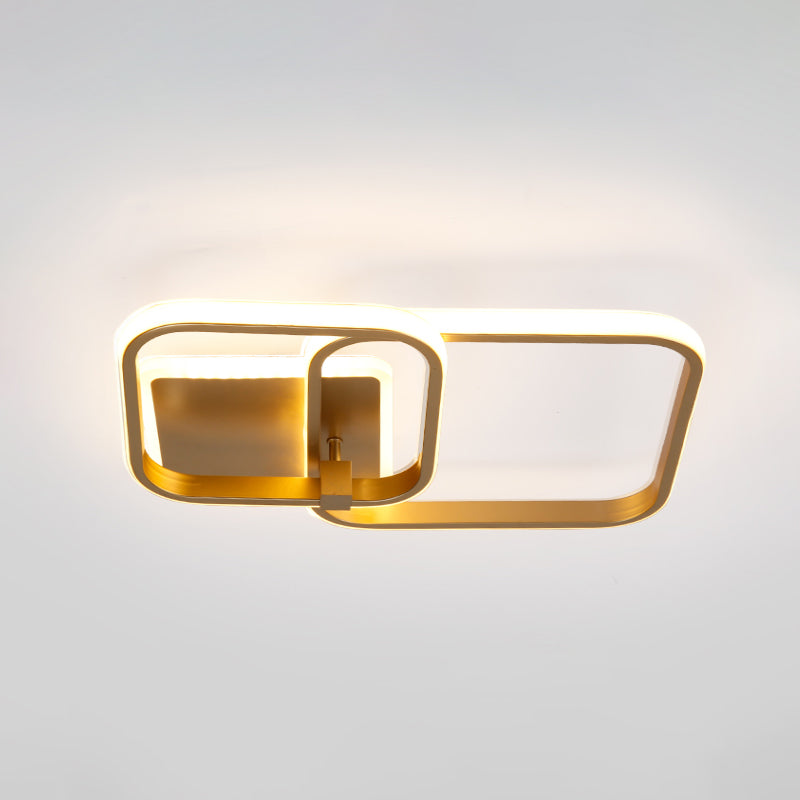 Metal Multi-Round/Square LED Ceiling Light Minimalism 2/4 Lights Gold Finish Semi Flush Mount Light Fixture Clearhalo 'Ceiling Lights' 'Close To Ceiling Lights' 'Close to ceiling' 'Semi-flushmount' Lighting' 1935962