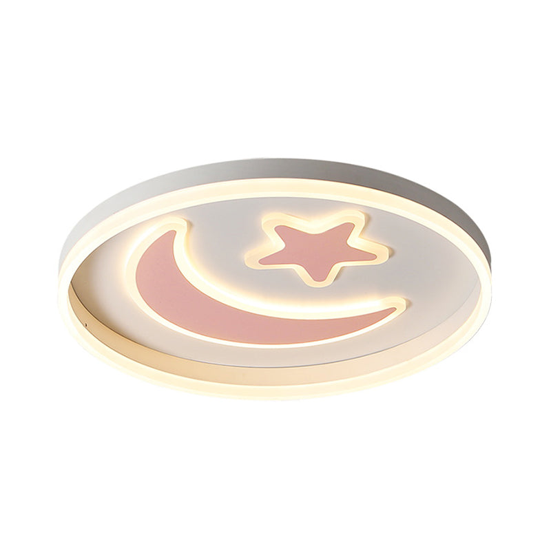 Kids Circular Flush Mount Lighting Acrylic Bedroom LED Ceiling Light with Moon-Star Pattern in Black/White/Pink Clearhalo 'Ceiling Lights' 'Close To Ceiling Lights' 'Close to ceiling' 'Flush mount' Lighting' 1936049