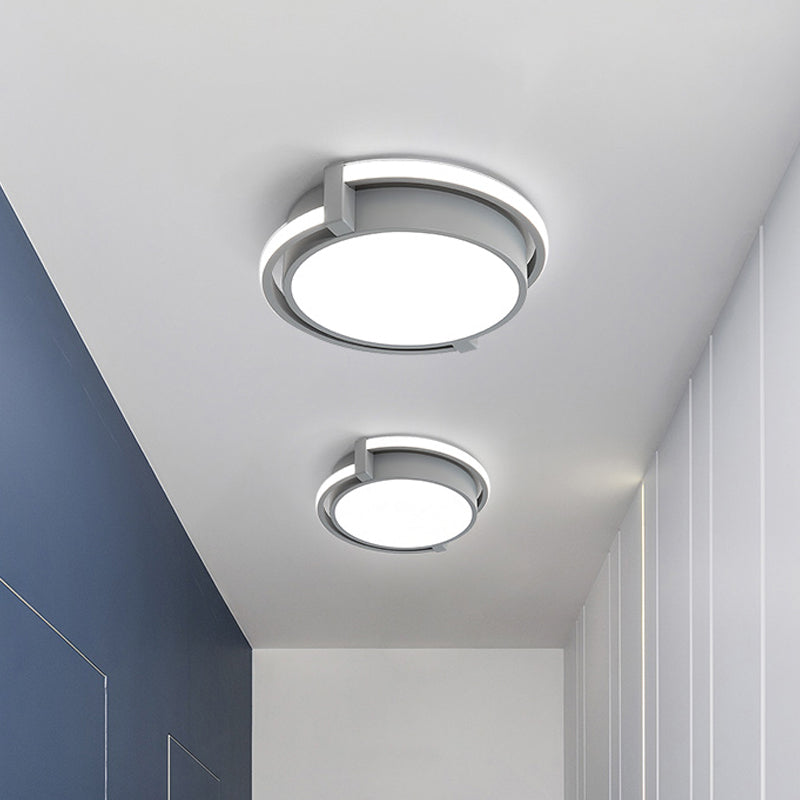 12"/16"/19.5" W Dorm Room LED Flushmount Minimalist Grey/White Flush Mount Ceiling Light with Round Acrylic Shade Clearhalo 'Ceiling Lights' 'Close To Ceiling Lights' 'Close to ceiling' 'Flush mount' Lighting' 1936080