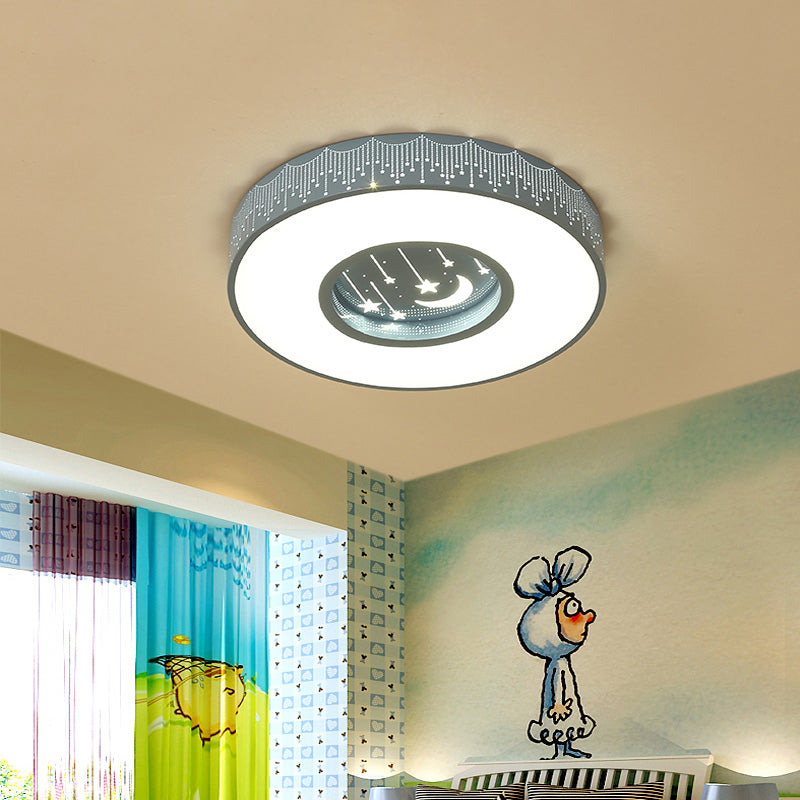 Hollowed out Meteor Ceiling Light Modern Romantic Acrylic Pink/White/Blue LED Round Flush Mounted Lamp, 16"/19.5" W Clearhalo 'Ceiling Lights' 'Close To Ceiling Lights' 'Close to ceiling' 'Flush mount' Lighting' 1936316