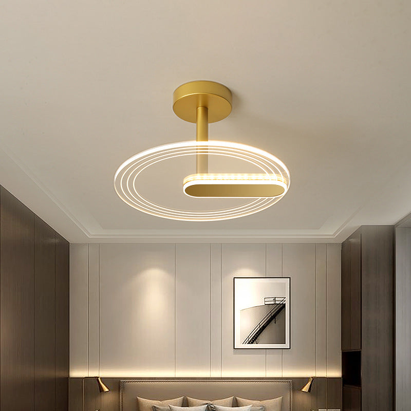 Acrylic Time Clock LED Flush Light Simplicity Black/Gold Semi Flush Mount Ceiling Light for Bedroom Gold Clearhalo 'Ceiling Lights' 'Close To Ceiling Lights' 'Close to ceiling' 'Semi-flushmount' Lighting' 1936443