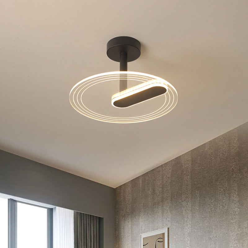 Acrylic Time Clock LED Flush Light Simplicity Black/Gold Semi Flush Mount Ceiling Light for Bedroom Clearhalo 'Ceiling Lights' 'Close To Ceiling Lights' 'Close to ceiling' 'Semi-flushmount' Lighting' 1936450