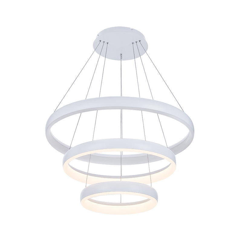 1/2/3-Layered Circle Chandelier Nordic Metallic Dining Room LED Ceiling Pendant Light in White Clearhalo 'Ceiling Lights' 'Chandeliers' 'Modern Chandeliers' 'Modern' Lighting' 1936509