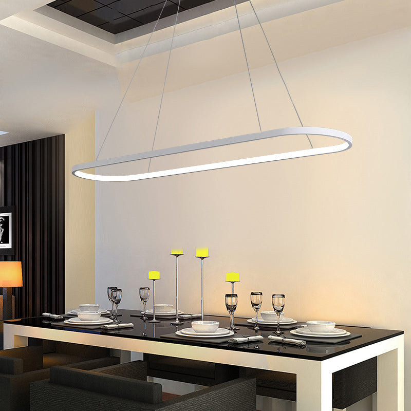 Black/White Ellipse Hanging Lamp Simplicity 27"/35.5" L LED Metal Island Light Fixture over Dining Table Clearhalo 'Ceiling Lights' 'Island Lights' Lighting' 1936517