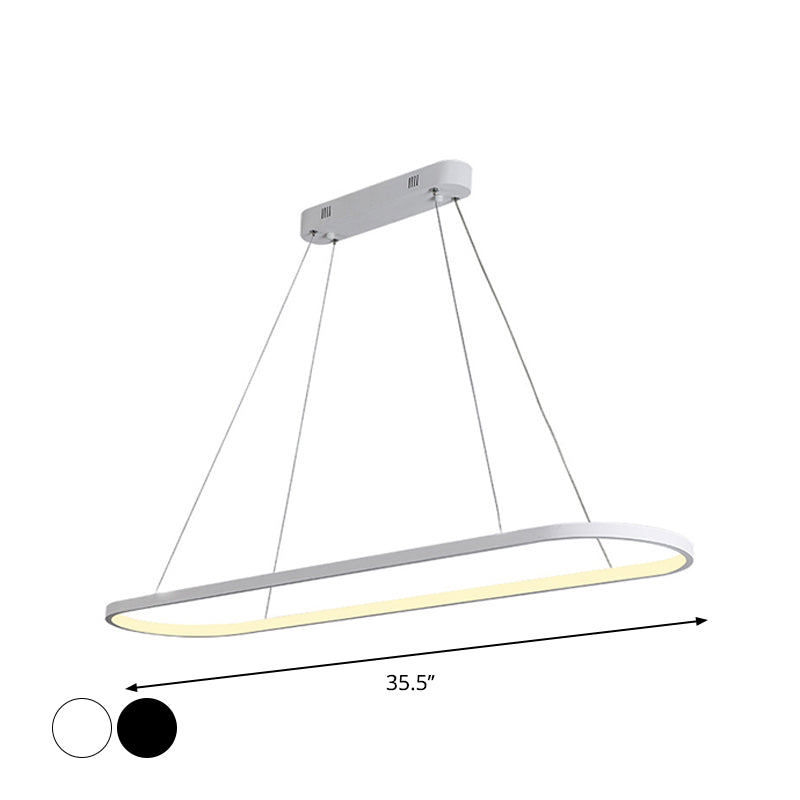Black/White Ellipse Hanging Lamp Simplicity 27"/35.5" L LED Metal Island Light Fixture over Dining Table Clearhalo 'Ceiling Lights' 'Island Lights' Lighting' 1936521