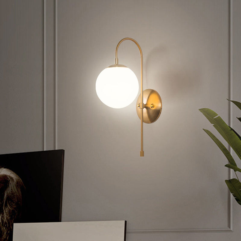 Gold Mini Globe Wall Sconce Light Simple 1-Light Opaline Glass Wall Mount Fixture for Bedroom Clearhalo 'Cast Iron' 'Glass' 'Industrial' 'Modern wall lights' 'Modern' 'Tiffany' 'Traditional wall lights' 'Wall Lamps & Sconces' 'Wall Lights' Lighting' 1936591