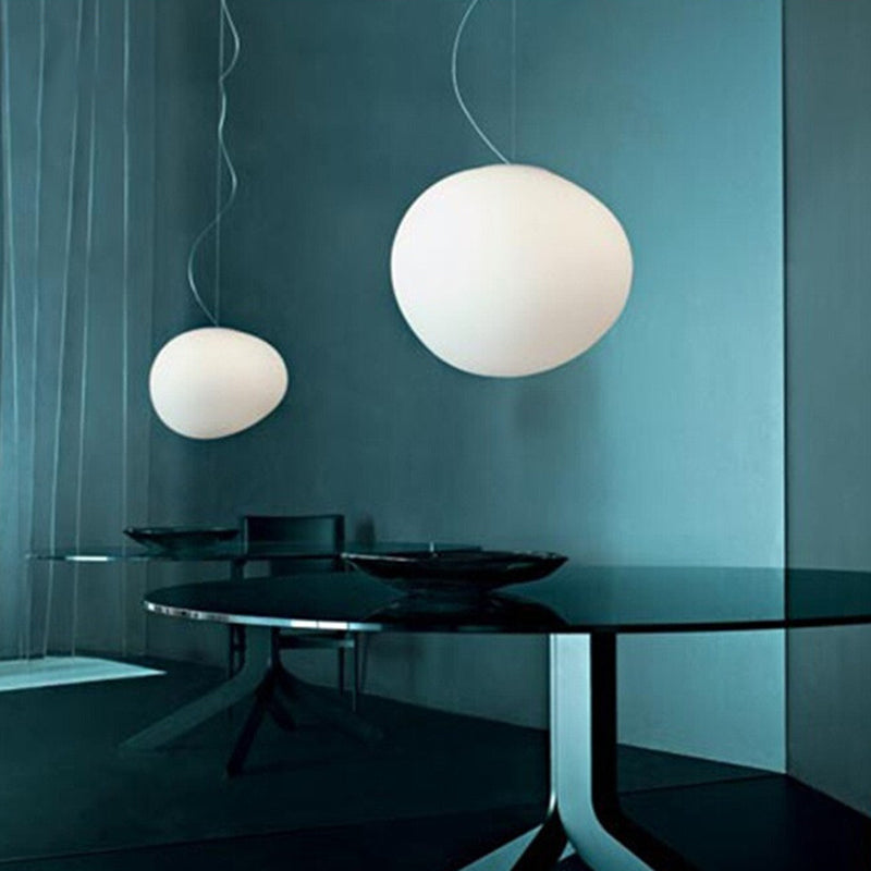 Floating Pebble Dining Room Pendant Lamp Cream Glass 1 Head Minimalist Hanging Ceiling Light in White, 9"/12.5"/18" Wide White Clearhalo 'Ceiling Lights' 'Modern Pendants' 'Modern' 'Pendant Lights' 'Pendants' Lighting' 1936793