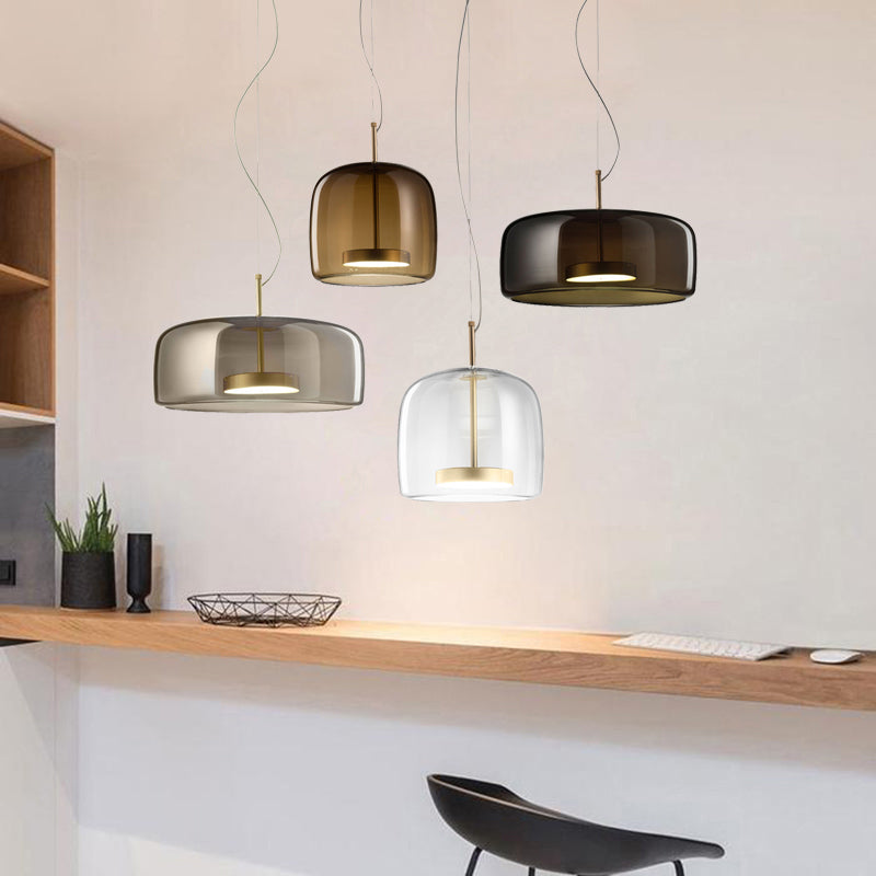 Bell/Drum Hanging Pendant Light Modern Smoke Grey/Coffee Glass Restaurant LED Suspension Lamp in Warm/White Light, 10"/15" W - Smoke Gray - 13" - Clearhalo - 'Ceiling Lights' - 'Glass shade' - 'Glass' - 'Modern Pendants' - 'Modern' - 'Pendant Lights' - 'Pendants' - Lighting' - 1937047