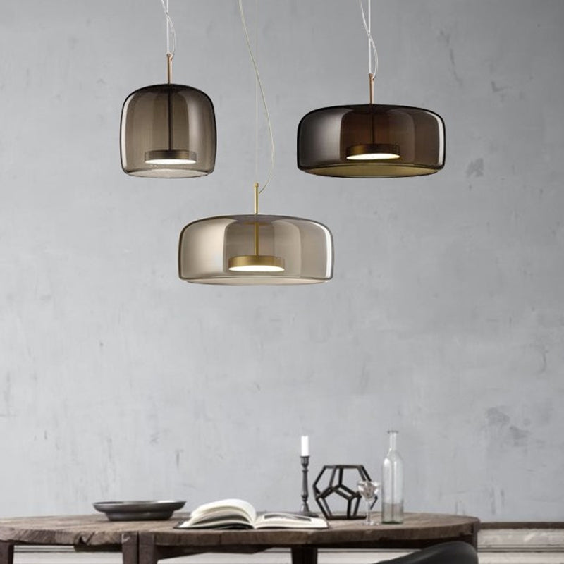 Bell/Drum Hanging Pendant Light Modern Smoke Grey/Coffee Glass Restaurant LED Suspension Lamp in Warm/White Light, 10"/15" W - Clearhalo - 'Ceiling Lights' - 'Glass shade' - 'Glass' - 'Modern Pendants' - 'Modern' - 'Pendant Lights' - 'Pendants' - Lighting' - 1937048