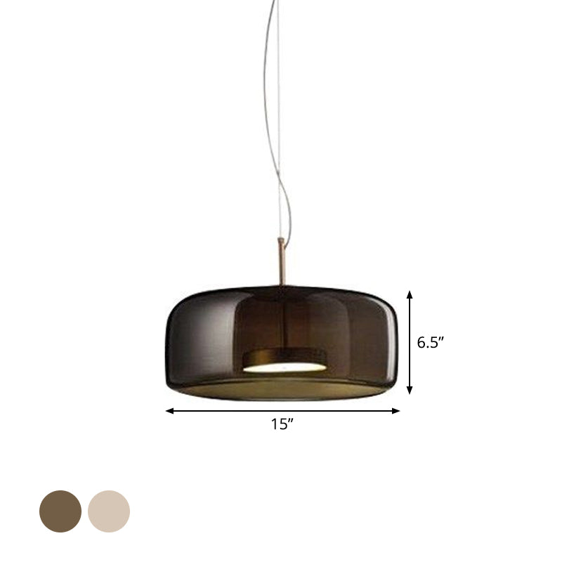 Bell/Drum Hanging Pendant Light Modern Smoke Grey/Coffee Glass Restaurant LED Suspension Lamp in Warm/White Light, 10"/15" W - Clearhalo - 'Ceiling Lights' - 'Glass shade' - 'Glass' - 'Modern Pendants' - 'Modern' - 'Pendant Lights' - 'Pendants' - Lighting' - 1937051