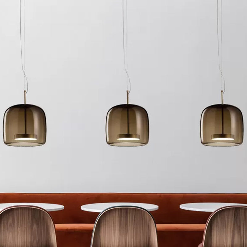 Bell/Drum Hanging Pendant Light Modern Smoke Grey/Coffee Glass Restaurant LED Suspension Lamp in Warm/White Light, 10"/15" W - Smoke Gray - 10" - Clearhalo - 'Ceiling Lights' - 'Glass shade' - 'Glass' - 'Modern Pendants' - 'Modern' - 'Pendant Lights' - 'Pendants' - Lighting' - 1937052