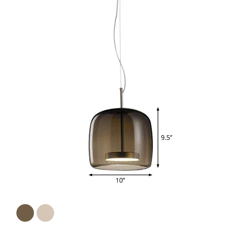 Bell/Drum Hanging Pendant Light Modern Smoke Grey/Coffee Glass Restaurant LED Suspension Lamp in Warm/White Light, 10"/15" W - Clearhalo - 'Ceiling Lights' - 'Glass shade' - 'Glass' - 'Modern Pendants' - 'Modern' - 'Pendant Lights' - 'Pendants' - Lighting' - 1937054