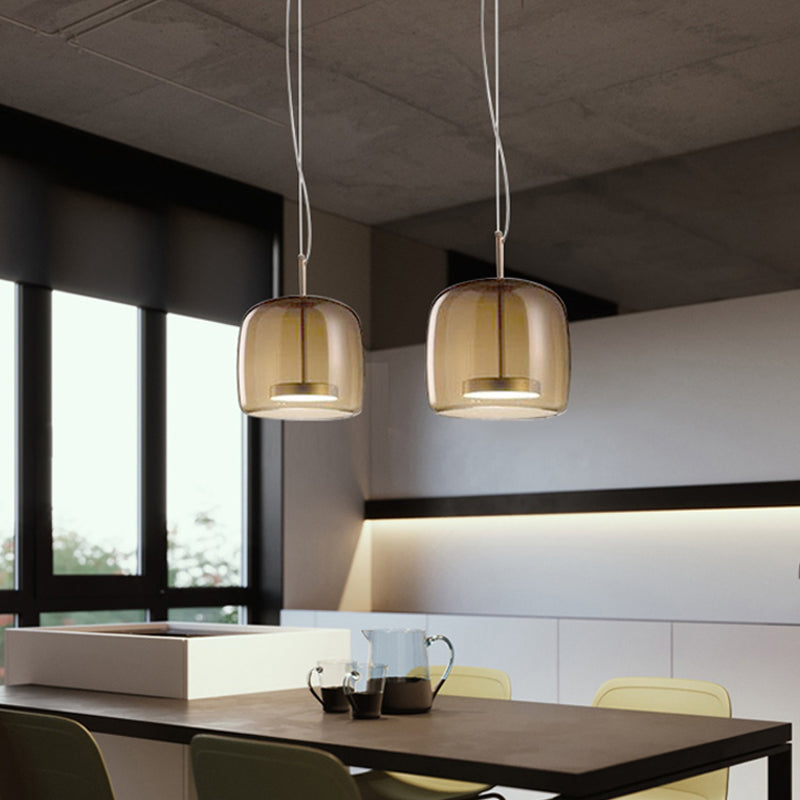 Bell/Drum Hanging Pendant Light Modern Smoke Grey/Coffee Glass Restaurant LED Suspension Lamp in Warm/White Light, 10"/15" W - Coffee - 10" - Clearhalo - 'Ceiling Lights' - 'Glass shade' - 'Glass' - 'Modern Pendants' - 'Modern' - 'Pendant Lights' - 'Pendants' - Lighting' - 1937055