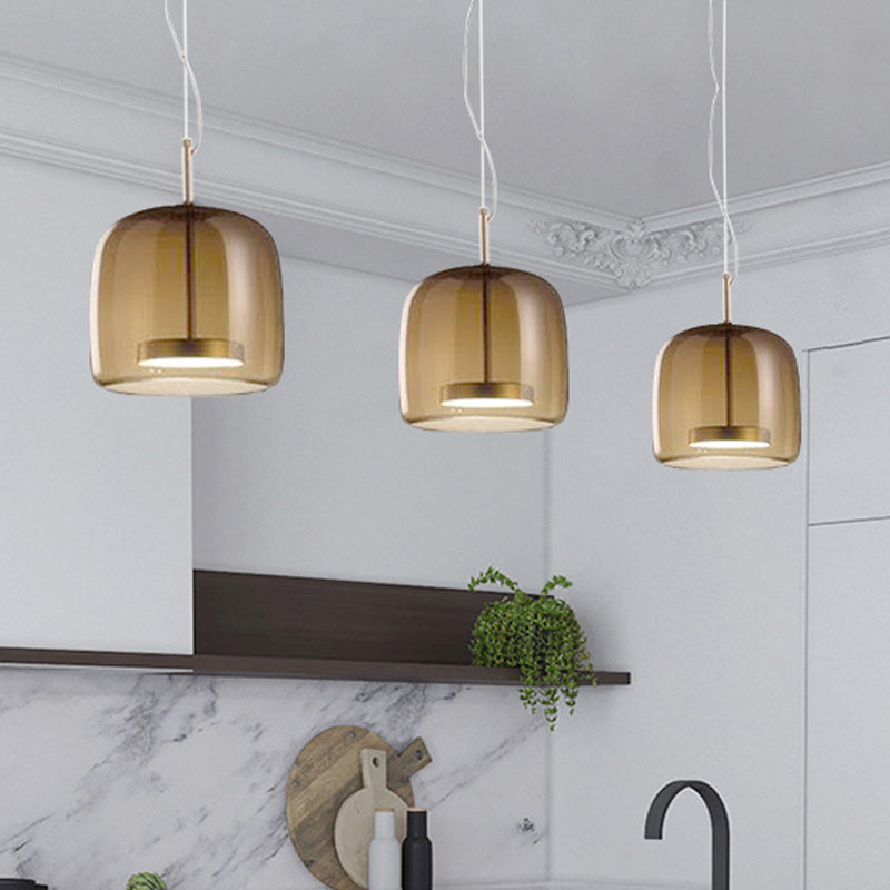 Bell/Drum Hanging Pendant Light Modern Smoke Grey/Coffee Glass Restaurant LED Suspension Lamp in Warm/White Light, 10"/15" W - Clearhalo - 'Ceiling Lights' - 'Glass shade' - 'Glass' - 'Modern Pendants' - 'Modern' - 'Pendant Lights' - 'Pendants' - Lighting' - 1937056