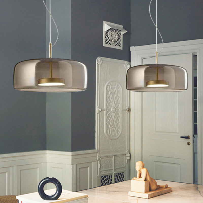 Bell/Drum Hanging Pendant Light Modern Smoke Grey/Coffee Glass Restaurant LED Suspension Lamp in Warm/White Light, 10"/15" W - Coffee - 13" - Clearhalo - 'Ceiling Lights' - 'Glass shade' - 'Glass' - 'Modern Pendants' - 'Modern' - 'Pendant Lights' - 'Pendants' - Lighting' - 1937058