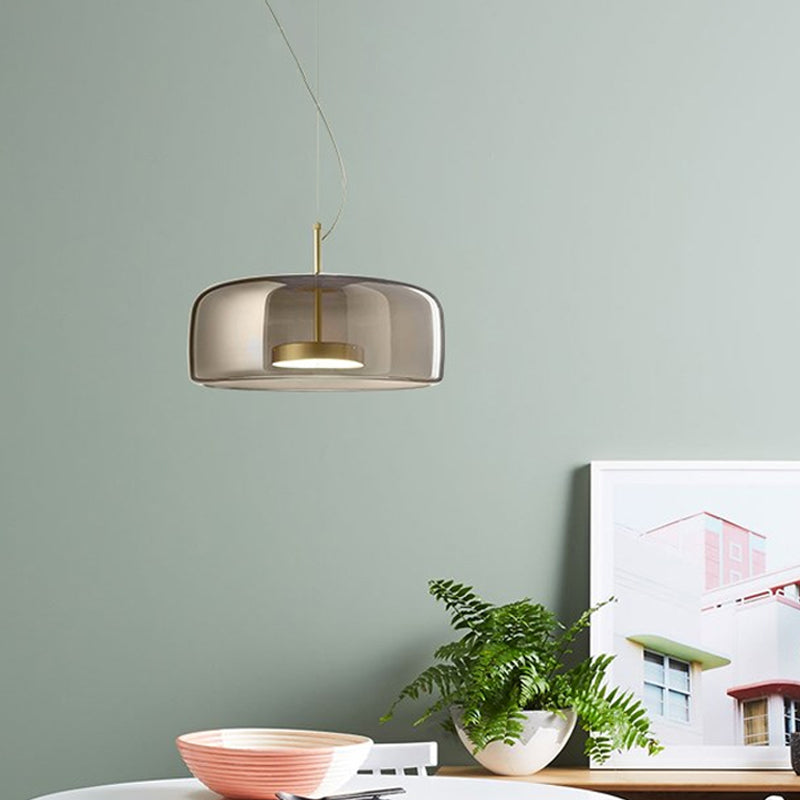 Bell/Drum Hanging Pendant Light Modern Smoke Grey/Coffee Glass Restaurant LED Suspension Lamp in Warm/White Light, 10"/15" W - Clearhalo - 'Ceiling Lights' - 'Glass shade' - 'Glass' - 'Modern Pendants' - 'Modern' - 'Pendant Lights' - 'Pendants' - Lighting' - 1937059
