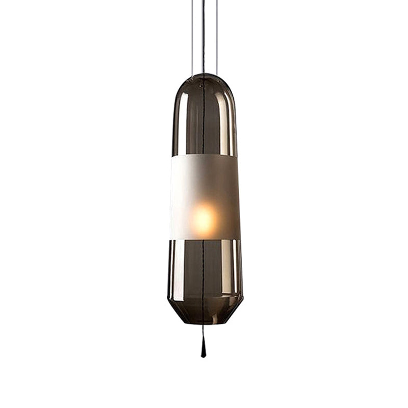 1 Bulb Bedroom Down Lighting Postmodern Black Hanging Pendant with Capsule Clear/Smoke/Amber Glass Shade Clearhalo 'Ceiling Lights' 'Glass shade' 'Glass' 'Modern Pendants' 'Modern' 'Pendant Lights' 'Pendants' Lighting' 1937233