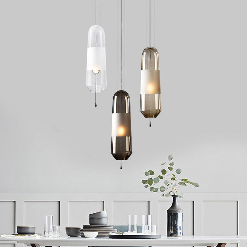 1 Bulb Bedroom Down Lighting Postmodern Black Hanging Pendant with Capsule Clear/Smoke/Amber Glass Shade Clear Clearhalo 'Ceiling Lights' 'Glass shade' 'Glass' 'Modern Pendants' 'Modern' 'Pendant Lights' 'Pendants' Lighting' 1937239