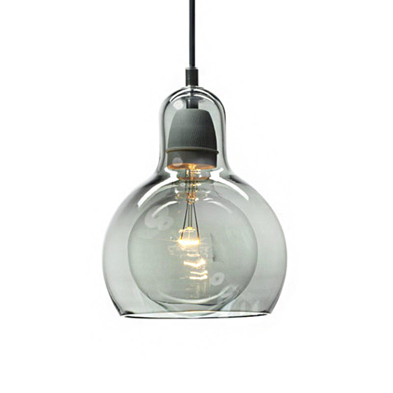 Single Kitchen Bar Pendant Lamp Postmodern Chrome Hanging Light Kit with Gourd Clear/Smoke Grey/Amber Glass Shade, 7" W Clearhalo 'Ceiling Lights' 'Glass shade' 'Glass' 'Modern Pendants' 'Modern' 'Pendant Lights' 'Pendants' Lighting' 1937329