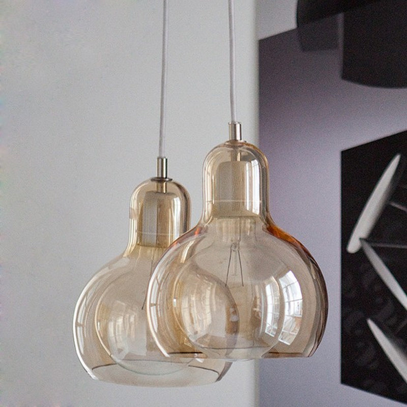 Single Kitchen Bar Pendant Lamp Postmodern Chrome Hanging Light Kit with Gourd Clear/Smoke Grey/Amber Glass Shade, 7" W Clearhalo 'Ceiling Lights' 'Glass shade' 'Glass' 'Modern Pendants' 'Modern' 'Pendant Lights' 'Pendants' Lighting' 1937335