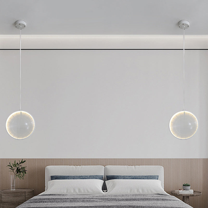 Clear Glass Lens Pendulum Light Simplicity 8"/10"/12" Wide 1 Bulb White Hanging Pendant Light for Bedroom White Clearhalo 'Ceiling Lights' 'Glass shade' 'Glass' 'Modern Pendants' 'Modern' 'Pendant Lights' 'Pendants' Lighting' 1937498