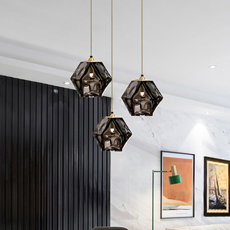 Geometric Pendant Light Fixture Postmodern White/Smoke Grey/Rose Gold Glass 1 Light Dining Room Ceiling Hang Lamp Clearhalo 'Ceiling Lights' 'Glass shade' 'Glass' 'Modern Pendants' 'Modern' 'Pendant Lights' 'Pendants' Lighting' 1937559